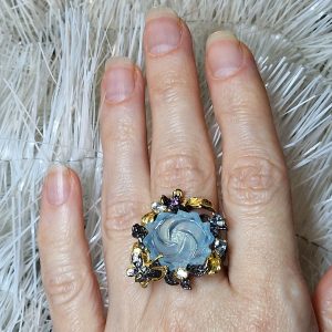 Кольцо серебро природный аквамарин