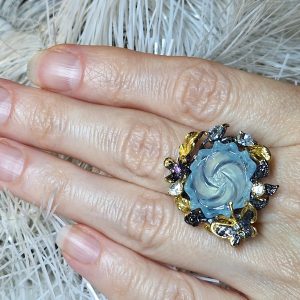 Кольцо серебро природный аквамарин