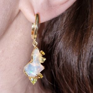 Серьги серебро природный радужный огненный опал