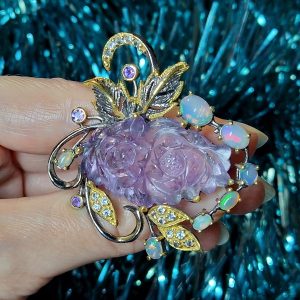 Брошь серебро природный аметист + опал