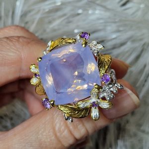 Перстень серебро натуральный лавандовый кварц + аметист