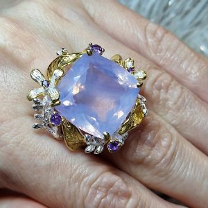 Перстень серебро натуральный лавандовый кварц + аметист