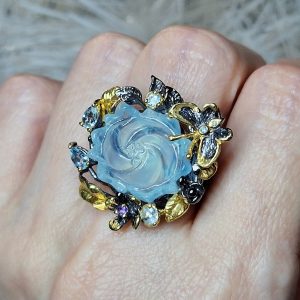 Кольцо серебро природный аквамарин