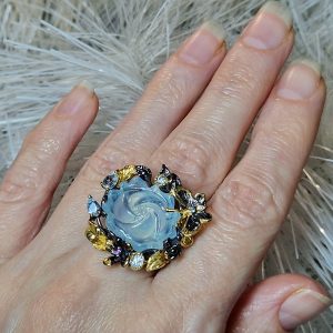 Перстень серебро натуральный аквамарин