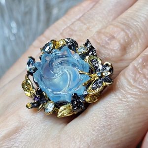 Перстень серебро натуральный аквамарин