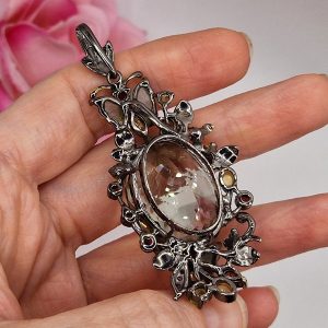 Подвес серебро натуральный празиолит (зелёный аметист) + турмалин + опал + хризолит