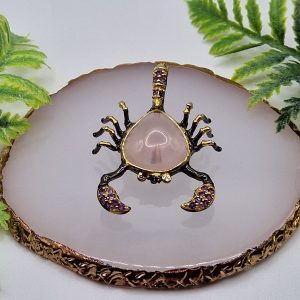 Брошь/кулон серебро природный розовый кварц