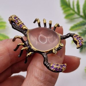 Кулон/брошь серебро природный розовый кварц