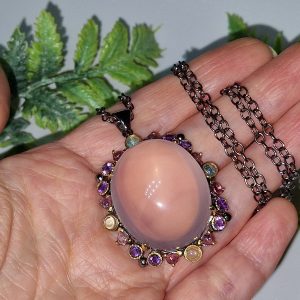 Цепь + кулон серебро природный розовый кварц