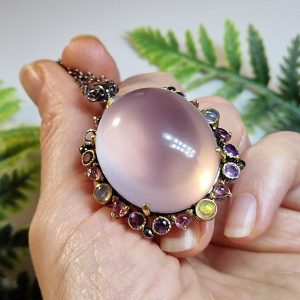 Подвес + цепь серебро натуральный розовый кварц