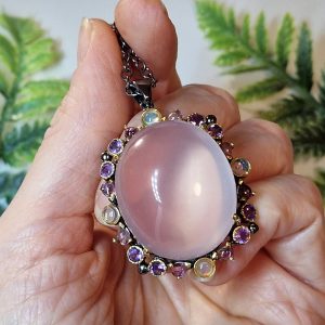 Подвес + цепь серебро натуральный розовый кварц