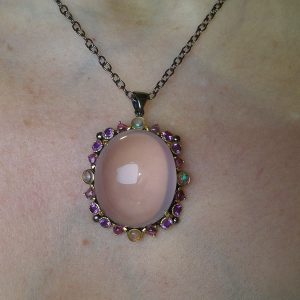 Цепь + кулон серебро природный розовый кварц