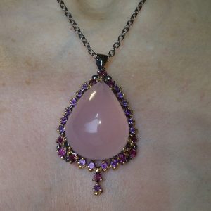 Ожерелье серебро натуральный звёздчатый розовый кварц