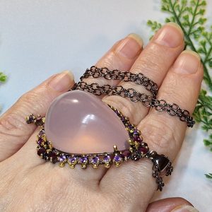 Подвес + цепь серебро натуральный звёздчатый розовый кварц