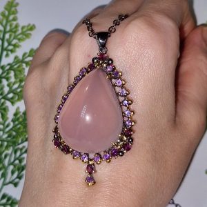 Колье серебро природный звёздчатый розовый кварц