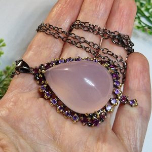 Ожерелье серебро натуральный звёздчатый розовый кварц