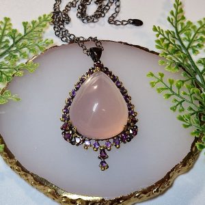 Цепь + кулон серебро природный звёздчатый розовый кварц