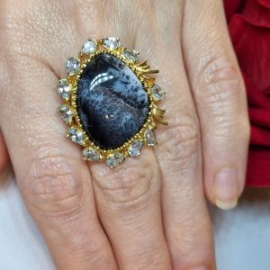 Перстень серебро натуральный дендритовый опал + голубой топаз