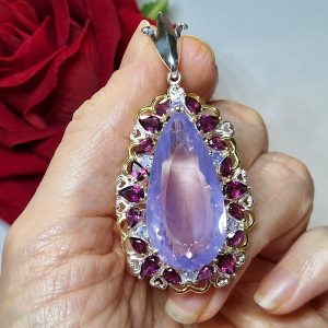 Кулон серебро природный лавандовый аметист + родолит