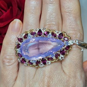 Подвес серебро натуральный лавандовый аметист + родолит