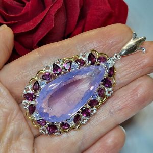 Подвес серебро натуральный лавандовый кварц + родолит