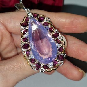 Подвес серебро натуральный лавандовый аметист + родолит