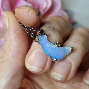 Кулон + цепочка серебро природный радужный огненный опал