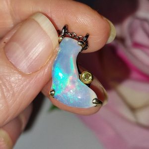 Кулон + цепочка серебро природный радужный огненный опал