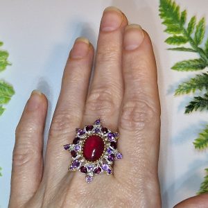 Перстень серебро натуральный рубин + аметист + родолит