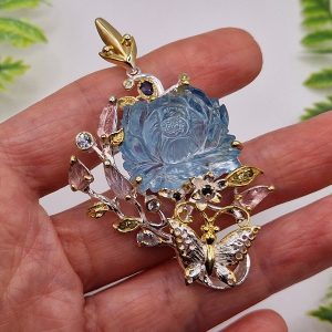 Кулон серебро природный аквамарин