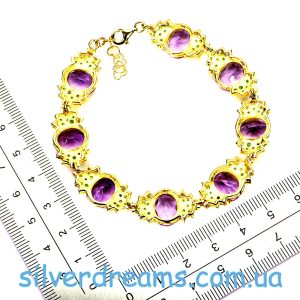 Браслет серебро натуральный аметист и хромдиопсид