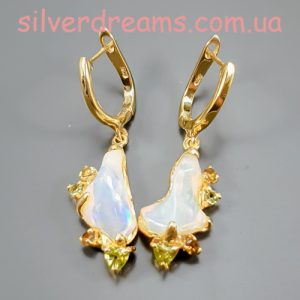 Серьги серебро природный необработанный эфиопский опал