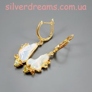 Серьги серебро натуральный огненный опал