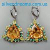 Серьги серебро природный цитрин + хризолит + оникс