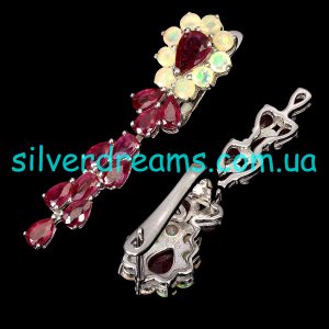 Серьги серебро натуральный опал и рубин