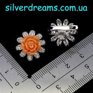 Серьги серебро резная роза из глины