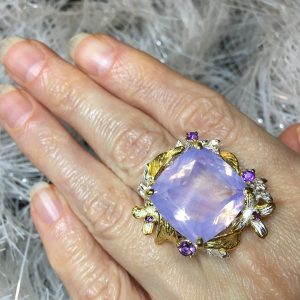 Кольцо серебро природный лавандовый кварц и аметист