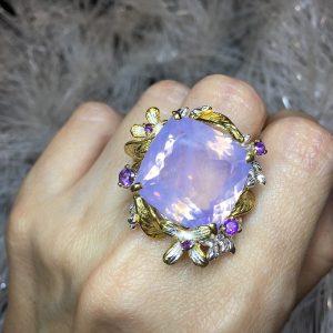 Кольцо серебро природный лавандовый кварц и аметист