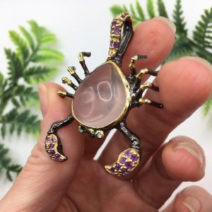 Брошь/кулон серебро природный розовый кварц