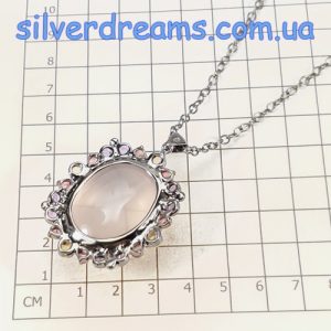 Кулон + цепочка серебро природный розовый кварц и мульти