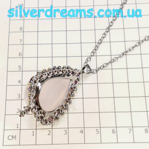 Ожерелье серебро натуральный розовый кварц + аметист + родолит