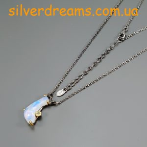 Цепочка + кулон серебро природный огненный опал