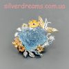 Брошь серебро натуральный аквамарин