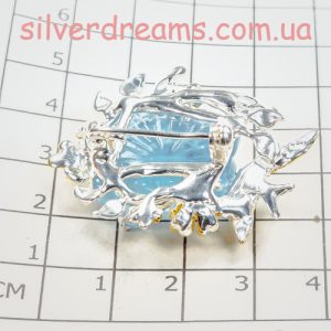 Брошь серебро природный аквамарин