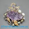 Брошь серебро природный аметист опал топаз