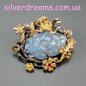 Брошь серебро природный лабрадорит