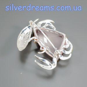 Брошь серебро природный розовый кварц и родолит