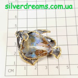 Брошь серебро природный болдер опал
