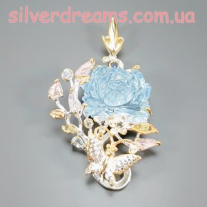 Подвес серебро натуральный аквамарин и турмалин