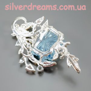 Кулон серебро природный аквамарин + турмалин + топаз + сапфир